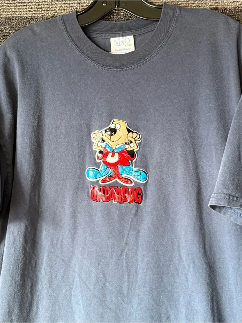 Vintage 90’s Vinyl Embossed Puff Print Underdog Slate Blue T-Shirt Men’s XL - Picture 2 of 5